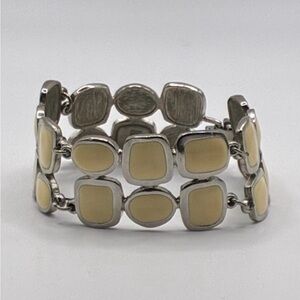 Lia Sophia Silver-Tone Cream Enamel Link Bracelet Size 7.5